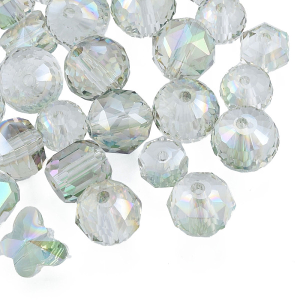

PandaHall Transparent Glass Beads, AB Color, Faceted, Mixed Shapes, Light Green, 7~10x7~10x5~9.5mm, Hole: 1~1.5mm Glass Mixed Shapes