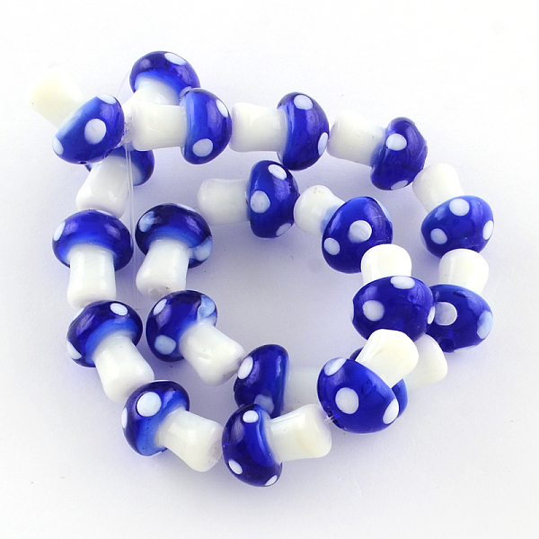 

PandaHall Mushroom Handmade Lampwork Beads Strands, Blue, 16x12mm, Hole: 2mm, about 20pcs/strand, 13.7 inch Lampwork Mushroom Blue