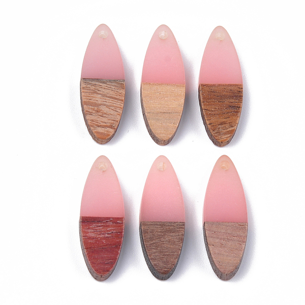 

PandaHall Resin & Walnut Wood Pendants, Horse Eye, Pink, 28x9.5x3.5~4mm, Hole: 1.8mm Resin+Wood Horse Eye Pink