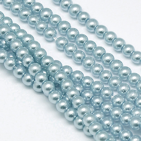 

PandaHall Eco-Friendly Dyed Glass Pearl Round Bead Strands, Cotton Cord Threaded, Light Blue, 8mm, Hole: 0.7~1.1mm, about 52pcs/strand, 15...