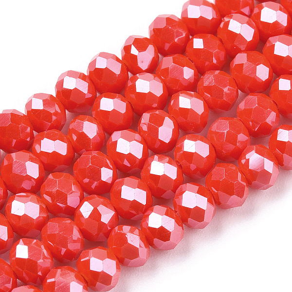

PandaHall Electroplate Glass Beads Strands, Pearl Luster Plated, Faceted, Rondelle, Red, 10x8mm, Hole: 1mm, about 63~65pcs/strand, 49~50cm...