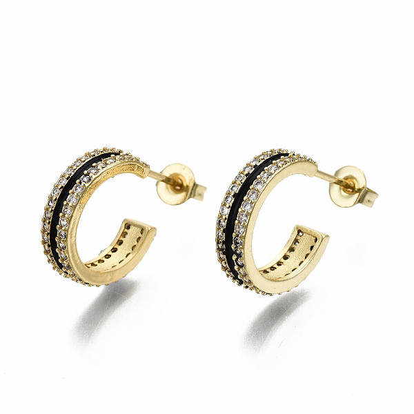 

PandaHall Semicircular Brass Micro Pave Clear Cubic Zirconia Half Hoop Earrings, Stud Earrings, with Enamel and Ear Nuts, Nickel Free, Real..., Black