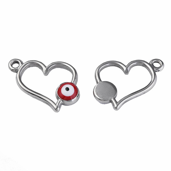 

PandaHall 201 Stainless Steel Enamel Pendants, Heart with Evil Eye, Stainless Steel Color, Dark Red, 15x17x3mm, Hole: 1.6mm Stainless...