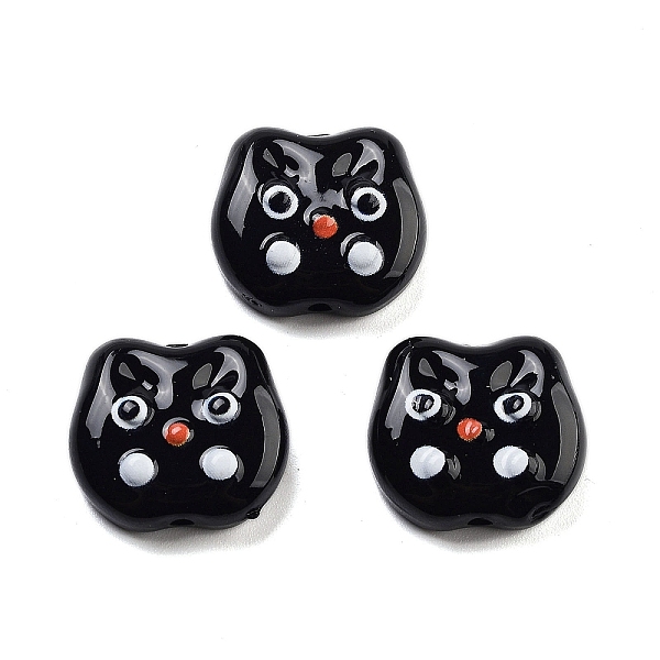 

PandaHall Opaque Acrylic With Enamel Beads, Cat, Black, 15x17x6mm, Hole: 1.8mm Acrylic Cat Shape Black