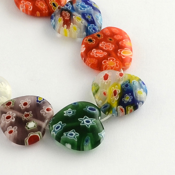 

PandaHall Heart Handmade Millefiori Glass Beads Strands, Mixed Color, 16x15.5x4mm, Hole: 1.2mm, about 24pcs/strand, 14.09 inch Millefiori..., Multicolor