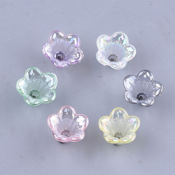 

PandaHall Transparent Acrylic Bead Caps, AB Color, 5-Petal, Flower, Mixed Color, 10x14x13.5mm, Hole: 1.6mm Acrylic Multicolor