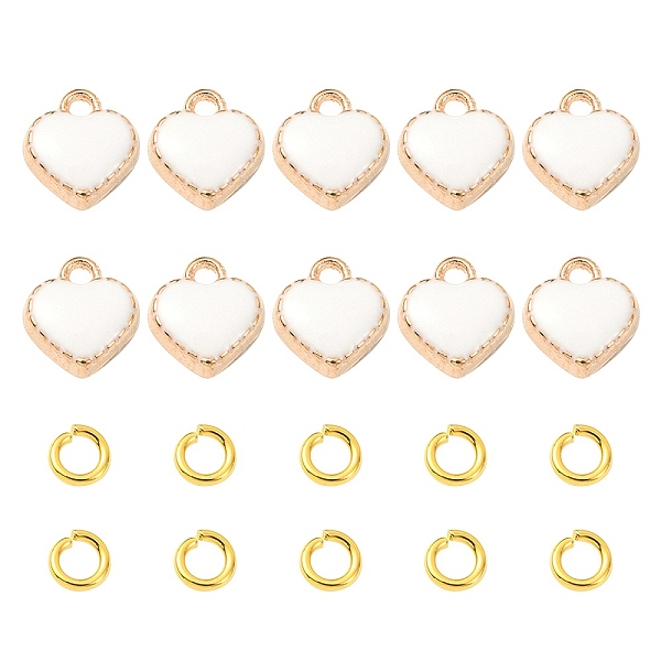 

PandaHall 10Pcs Heart Alloy Enamel Charms, Light Gold, with 10Pcs Brass Jump Rings, White, 8x7.50x2.50mm, Hole: 1.50mm Alloy+Enamel Heart...