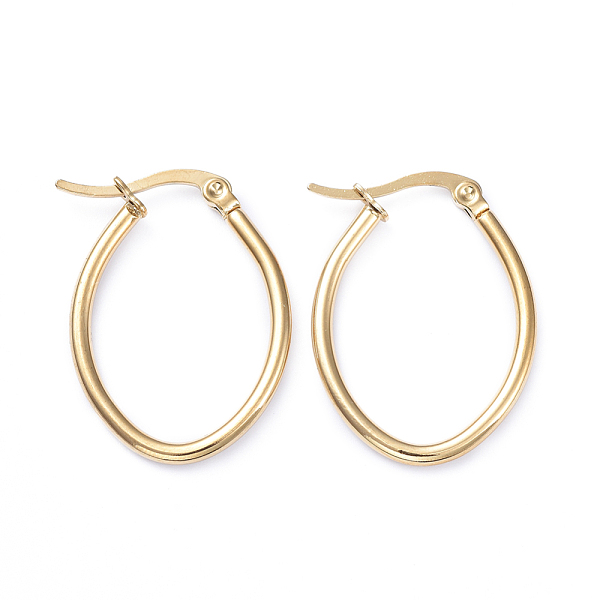 

PandaHall 201 Stainless Steel Hoop Earrings, with 304 Stainless Steel Pins, Oval, Golden, 27.5x20.5x2mm, 12 Gauge, Pin: 1x0.7mm 304...