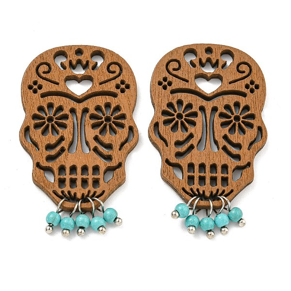 

PandaHall Laser Cut Poplar Wood Pendants Skull Charms with Dyed Synthetic Turquoise, Peru, 46x26.5x2mm, Hole: 1.4mm Synthetic Turquoise..., Brown