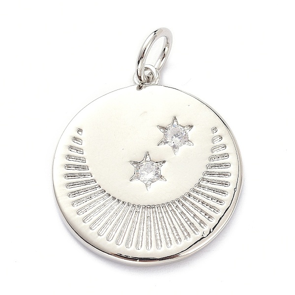 

PandaHall Brass Micro Pave Clear Cubic Zirconia Pendants, with Jump Ring, Long-Lasting Plated, Flat Round with Moon & Star, Real Platinum...