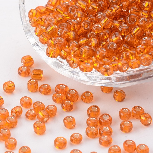 

PandaHall (Repacking Service Available) 6/0 Glass Seed Beads, Silver Lined Round Hole, Round, OranGoe Red, 4mm, Hole: 1.5mm, about 12G/bag...