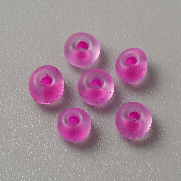 

PandaHall Transparent Frosted Glass Beads, Rondelle, Magenta, 5x3.5mm, Hole: 1.2mm, about 2400pcs/200g Glass Rondelle Pink