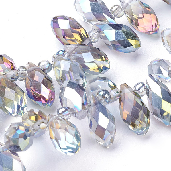 

PandaHall Electroplate Glass Faceted Teardrop Beads Strands, Top Drilled Beads, AB Color Plated, Sky Blue, 11.5~13x6mm, Hole: 1mm, about...