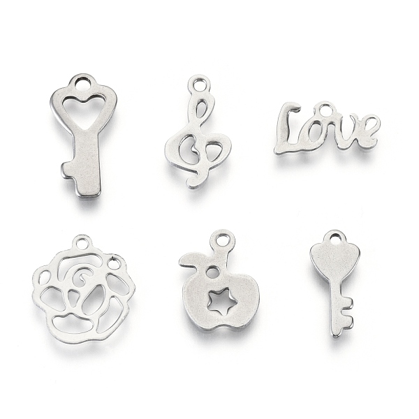 

PandaHall 201 Stainless Steel Charms, Laser Cut, Mixed Shapes, Stainless Steel Color, 6.5~16x8~13x0.5~1mm, Hole: 0.8~1.6mm, 6 patterns, 1...