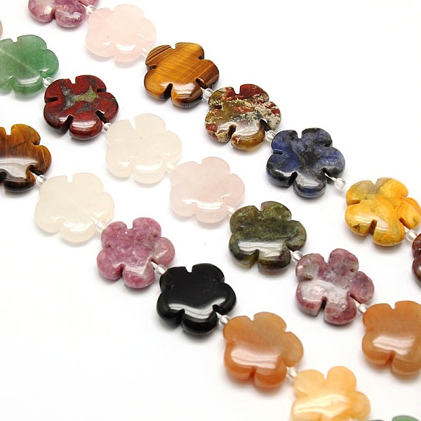 

PandaHall Mixed Natural Gemstone Flower Beads Strands, 15x5.5mm, Hole: 1mm, about 27pcs/strand, 15.74 inch Mixed Stone Flower