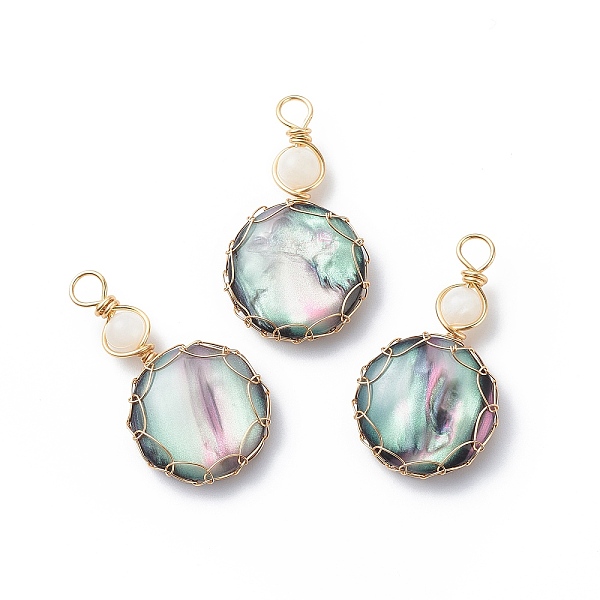 

PandaHall Resin Pendants, with Natural Moonstone Beads and Eco-Friendly Copper Wire Wrapped, Colorful, Half Round Charm, Golden...