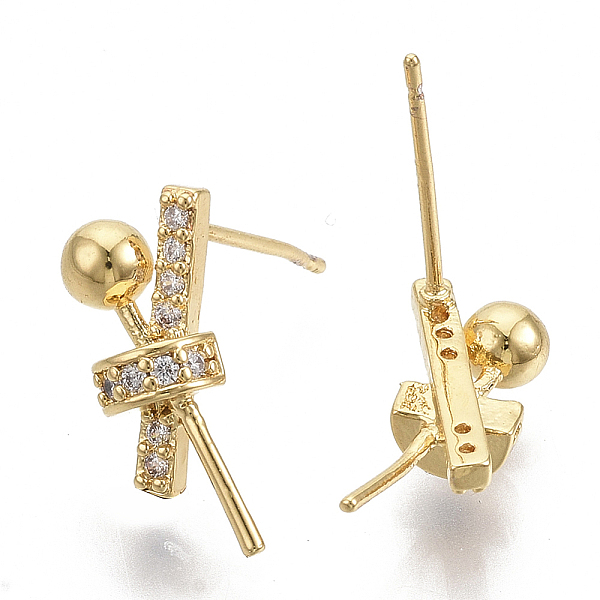 Brass Micro Pave Clear Cubic Zirconia Stud Earring Findings