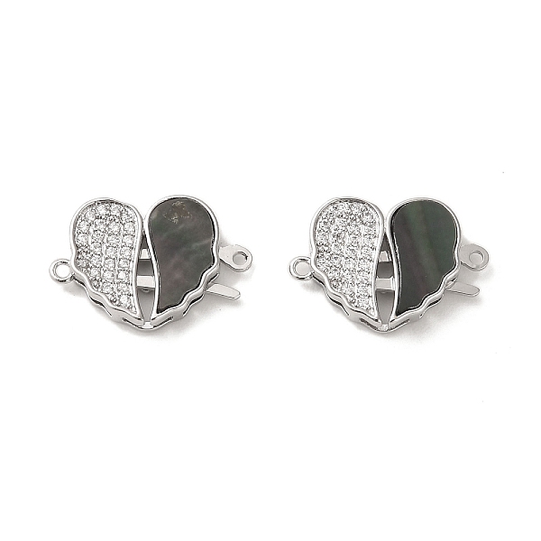 

PandaHall Brass Micro Pave Clear Cubic Zirconia Connector Charms, with Paua Shell, Heart Shaped Wing Links, Real Platinum Plated...