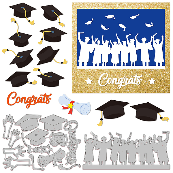

PandaHall GLOBLELAND 2Set Graduation Cutting Dies Metal Graduates Lace Hat Die Cuts Embossing Stencils Template for Paper Card Making...