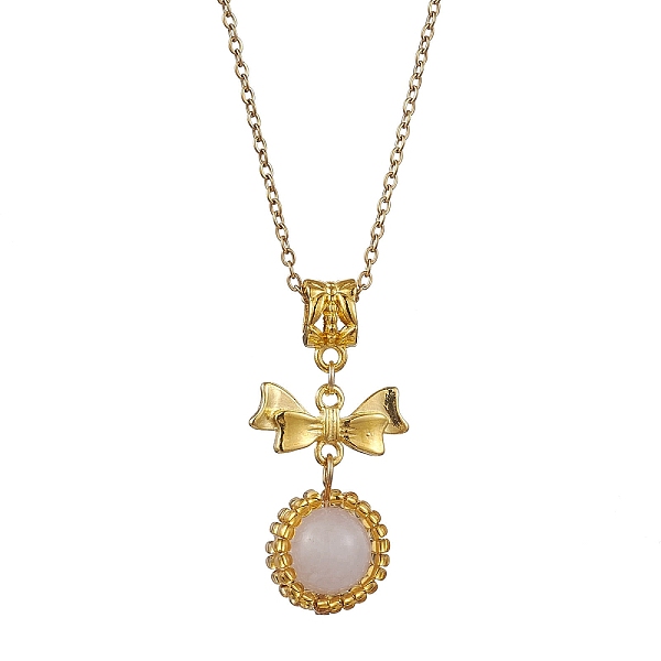 

PandaHall 304 Stainless Steel Necklaces, Natural & Synthetic Gemstone and Alloy Charms, 17.83 inch(45.3cm) Rose Quartz