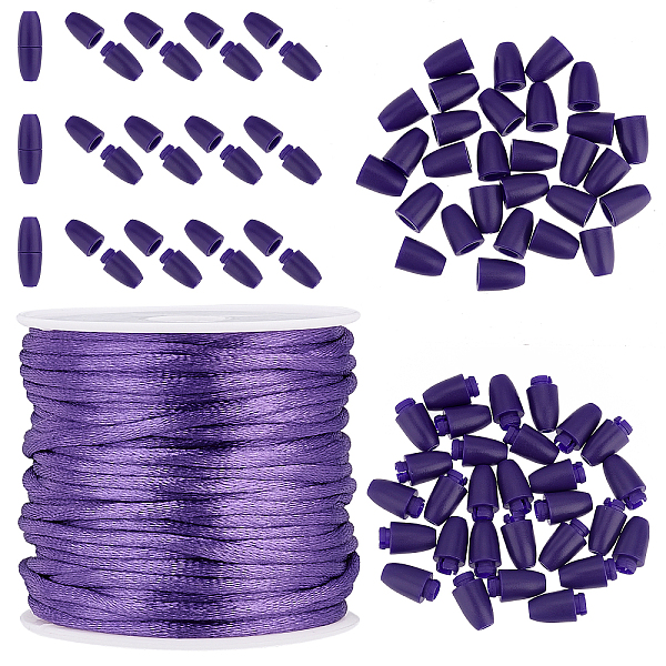 PandaHall Break Away Clasp Buckle, 30 Set Purple 24mm Breakaway Safety Clasps Plastic Barrel Connectors with Nylon String Cords for Lanyard...
