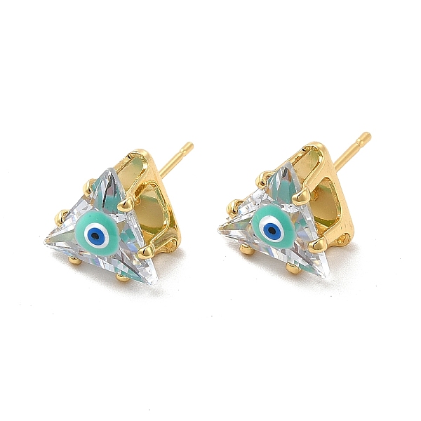 

PandaHall Glass Triangle with Enamel Evil Eye Stud Earrings, Real 18K Gold Plated Brass Jewelry for Women, Light Sky Blue, 10.5x11mm, Pin...