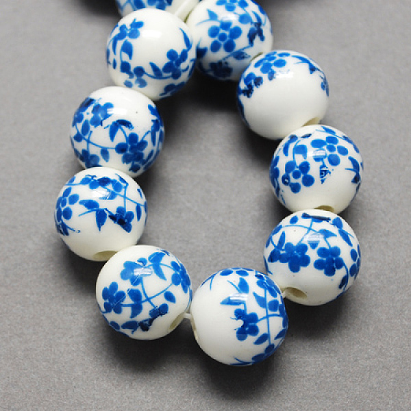 

PandaHall Handmade Printed Porcelain Beads, Round, Royal Blue, 12mm, Hole: 2mm Porcelain Round Blue