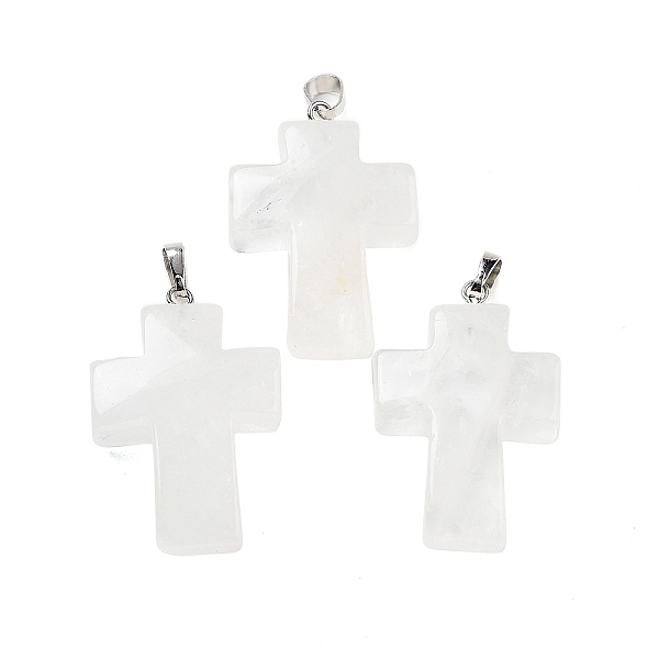 

PandaHall Natural Quartz Crystal Pendants, Rock Crystal Religion Cross Charms with Rack Plating Platinum Tone Brass Snap on Bails, 35x23x9mm...
