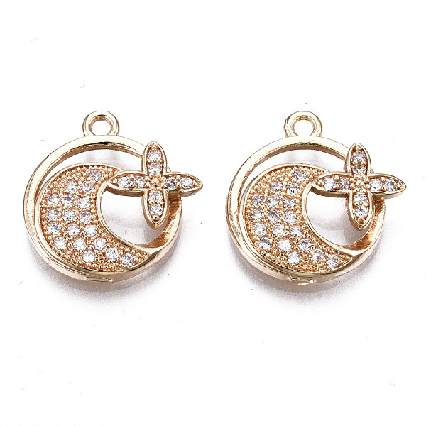 

PandaHall Brass Micro Pave Clear Cubic Zirconia Pendants, Long-Lasting Plated, Cadmium Free & Lead Free, Flat Round, Light Gold, 18x17.5x4mm...