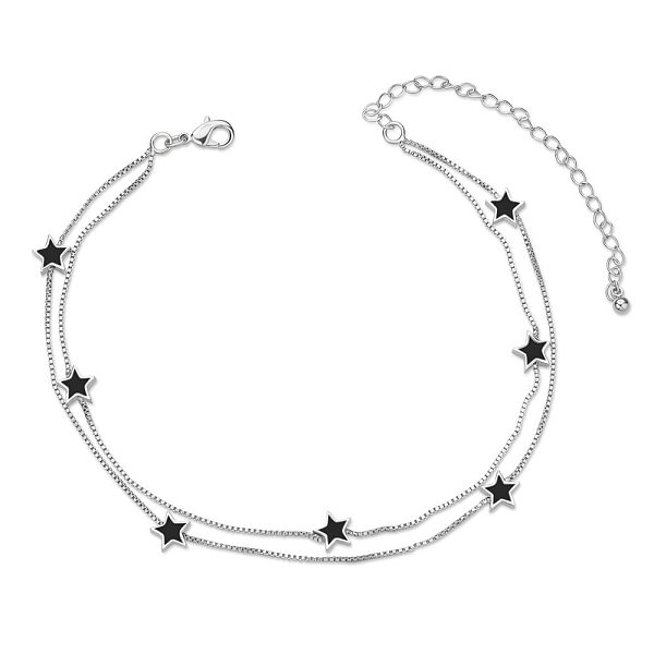 

PandaHall SHEGRACE Brass Multi-Strand Anklets, with Epoxy Resin and Box Chains, Star, Black, Platinum, 8-1/4 inch(21cm) Resin Black