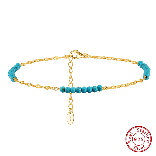 

PandaHall 925 Sterling Silver Dapped Chain Anklet, Synthetic Turquoise Beads Anklet, Real 14K Gold Plated, 8-1/2 inch(21.7cm) Sterling...