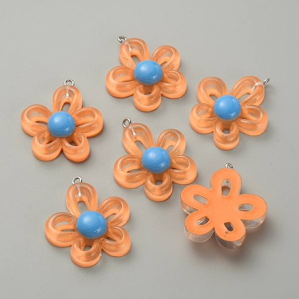 

PandaHall Transparent Resin Pendants, Flower Charms, with Platinum Tone Alloy Loops, Orange, 33x29x8mm, Hole: 2mm Alloy+Resin Flower Orange