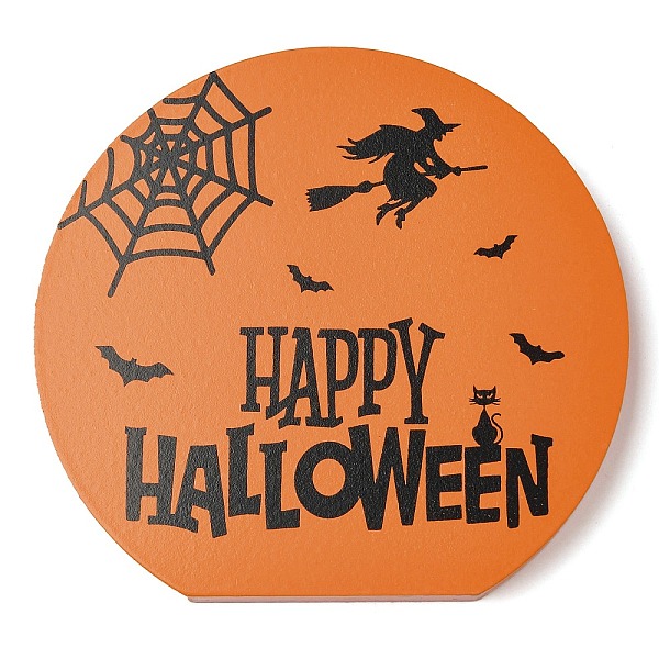 

PandaHall Halloween Theme Ornaments, Wooden Home Desktop Display Decoration, Flat Round with Word Happy Halloween, Dark Orange...
