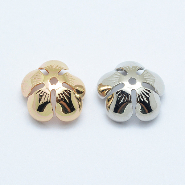 

PandaHall Brass Bead Caps, Long-Lasting Plated, Flower, 5-Petal, Mixed Color, 13x5.5mm, Hole: 1mm Brass