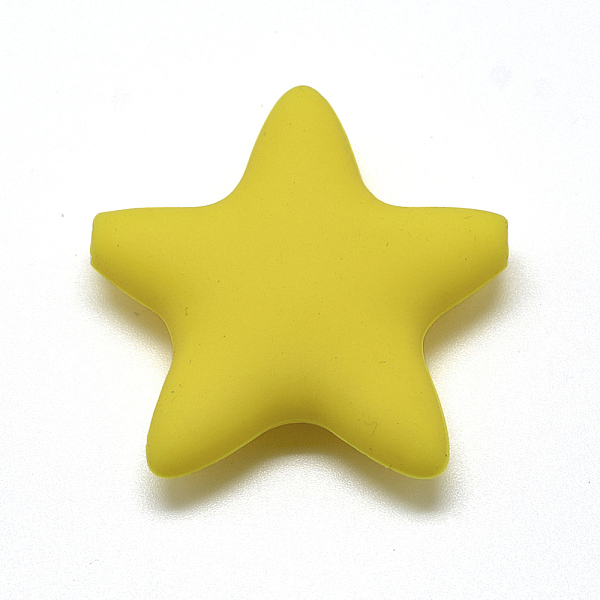PandaHall Food Grade Eco-Friendly Silicone Focal Beads, Chewing Beads For Teethers, DIY Nursing Necklaces Making, Star, Yellow, 37x36x10mm...