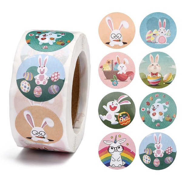 

PandaHall Easter Stickers, Adhesive Labels Roll Stickers, Gift Tag, for Envelopes, Party, Presents Decoration, Flat Round, Colorful, Rabbit...