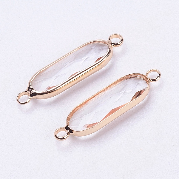 

PandaHall Glass Links connectors, with Brass Findings, Faceted, Oblong, Light Gold, Clear, 28.5x7.7x4.7mm, Hole: 2.4mm Glass Oval Clear