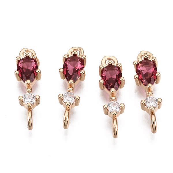 

PandaHall Brass Micro Pave Cubic Zirconia Links Connectors, with Glass, Long-Lasting Plated, Light Gold, Teardrop, Red, 17x5x3.5mm, Hole...