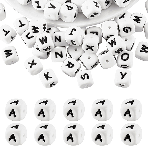 20Pcs White Cube Letter Silicone Beads
