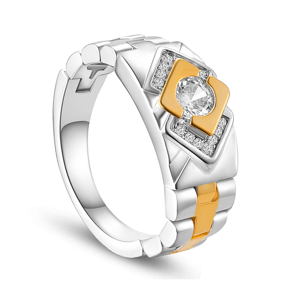 

PandaHall SHEGRACE 925 Sterling Silver Finger Ring, with Watch Chain and Micro Pave AAA Cubic Zirconia Real 18K Gold Plated Rhombus..., Clear