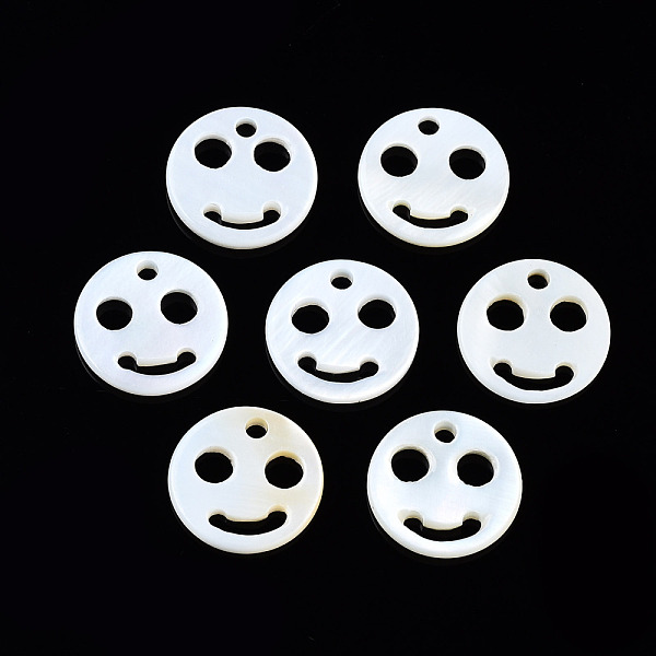 

PandaHall Natural Freshwater Shell Charms, Flat Round with Smilling Face, 10x1mm, Hole: 1.4mm Freshwater Shell Smiling Face