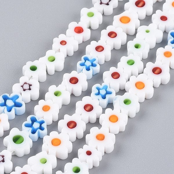 

PandaHall Handmade Millefiori Glass Bead Strands, Flower, White, 6.4~9x3.2mm, Hole: 1mm, about 56pcs/Strand, 15.75''(40cm) Millefiori...