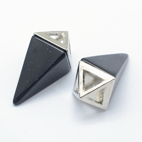 

PandaHall Synthetic Blue Goldstone Pendants, with Alloy Findings, Triangle, Platinum, 34x14x14.5mm, Hole: 4x6mm Blue Goldstone Triangle