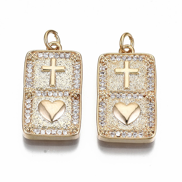 

PandaHall Brass Micro Pave Clear Cubic Zirconia Pendants, Nickel Free, Rectangle with Heart & Cross, Real 18K Gold Plated, 25x23x3mm, Jump...