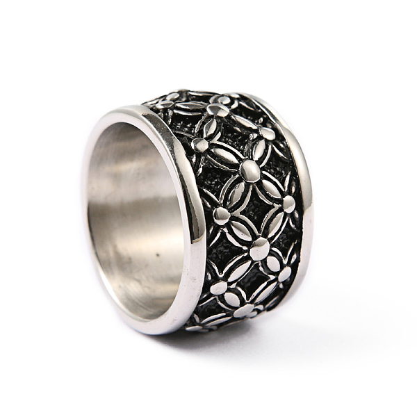 

PandaHall Vintage 304 Stainless Steel Finger Rings Wide Band Rings, Carved with Flower, Size 8~13, Antique Silver, 18~23mm 304 Stainless...