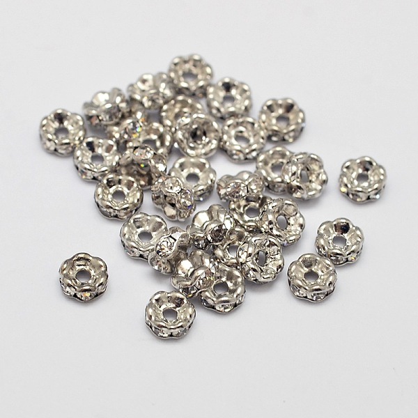 

PandaHall Flower Brass Rhinestone Bead Spacers, Platinum, 4x2mm, Hole: 1mm Brass+Rhinestone Flower Clear