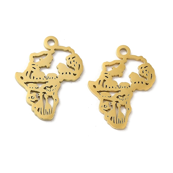 

PandaHall Ion Plating(IP) 304 Stainless Steel Pendants, Laser Cut, Map Charm, Golden, 19.5x14.5x1mm, Hole: 1.8mm 304 Stainless Steel Map