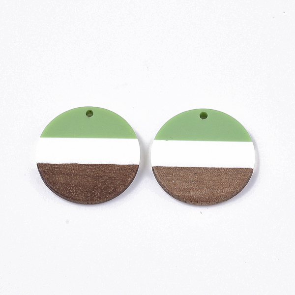 

PandaHall Tri-color Resin & Walnut Wood Pendants, Flat Round, Light Green, 28x3.5mm, Hole: 2mm Resin+Wood Flat Round Green