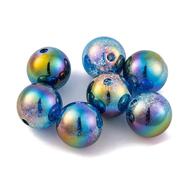 

PandaHall UV Plating Rainbow Iridescent Two Tone Acrylic Beads, Crackle Style, Round, Colorful, 15.5mm, Hole: 2.7mm Acrylic Round