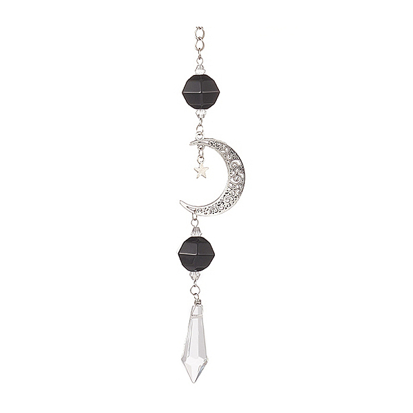 

PandaHall Glass Teardrop Window Hanging Suncatchers, Alloy Moon Pendants Decorations Ornaments, Antique Silver & Platinum, 383mm Alloy Moon